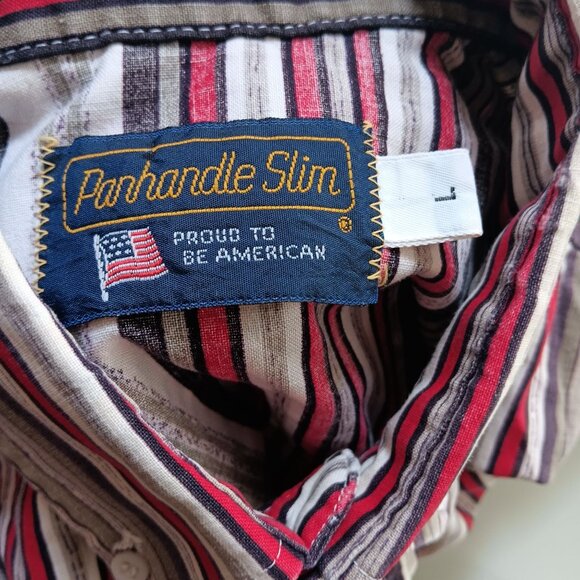 Large Vintage Western Shirt Panhandle Slim Striped Short-Sleeve Red/White/Purple - Picture 3 of 6